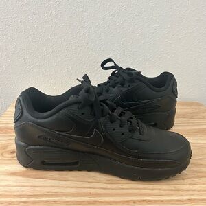 Nike Air Max 90 Triple Black Leather Sneakers Size 6Y